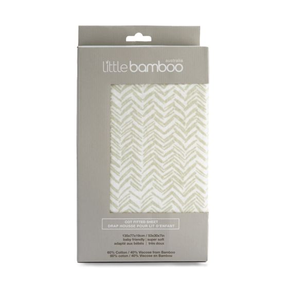 Little Bamboo Jersey Fitted Sheet Cot Herringbone Whisper - Little Bamboo