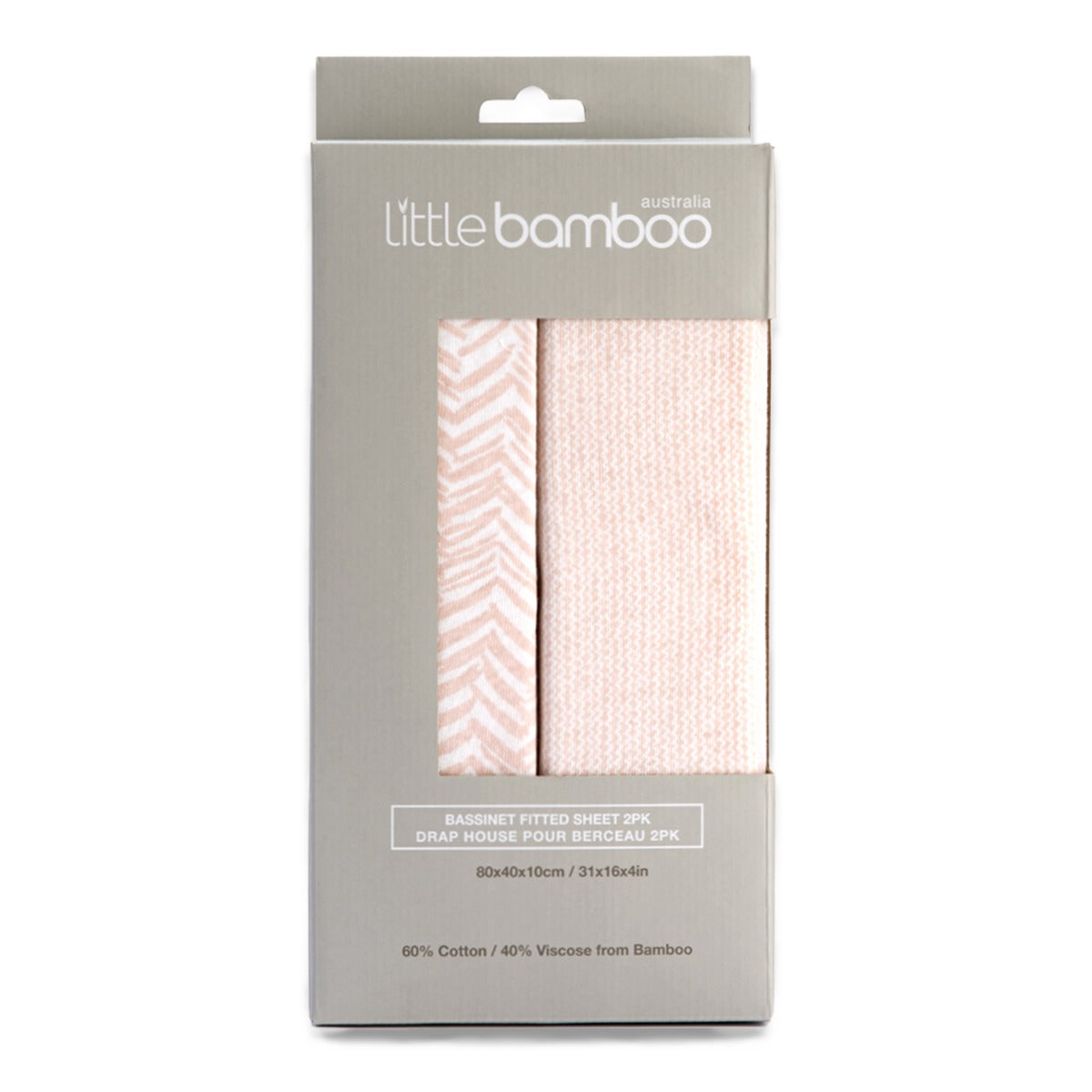 Little Bamboo Jersey Fitted Sheet Bassinet 2Pk Herringbone Dusty Pink