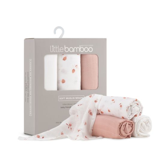 Little Bamboo Muslin Wraps 3pk - Dusty Rose - Little Bamboo