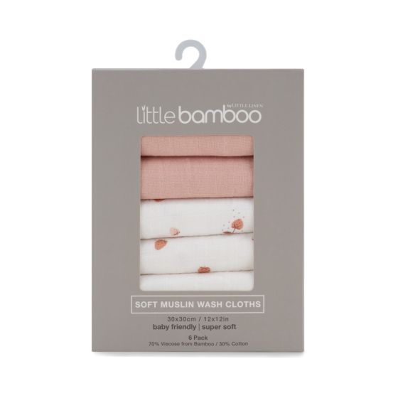 Little Bamboo Muslin Washers 6pk - Dusty Rose - Little Bamboo
