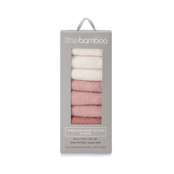 Little Bamboo Towelling Washer 10pk - Dusty Rose - Little Bamboo
