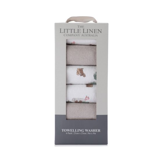 Little Linen Towelling Washer 6pk - Willow Bear - Little Linen