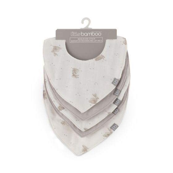 Little Bamboo Muslin Bib 5pk - Stone Grey - Little Bamboo