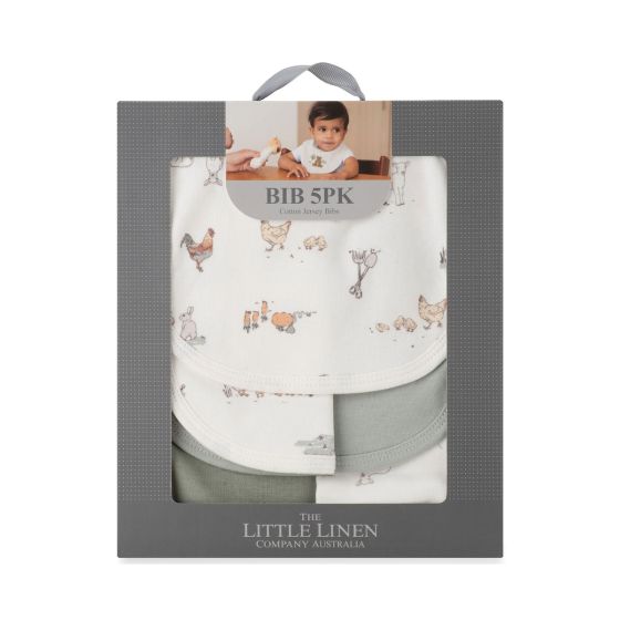 Little Linen Jersey Bib 5pk - Farmyard Lamb - Little Linen