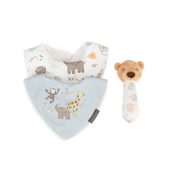 Rattle & Bib Set - Safari Bear - Little Linen