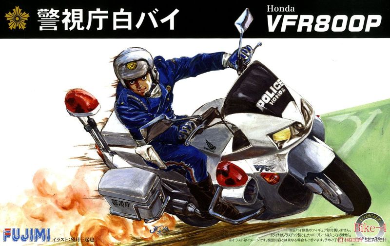 1/12 scale unassembled Fujimi model kit of the Honda VFR800P Police Motorcycle, ideal for hobbyists aged 10 and up.