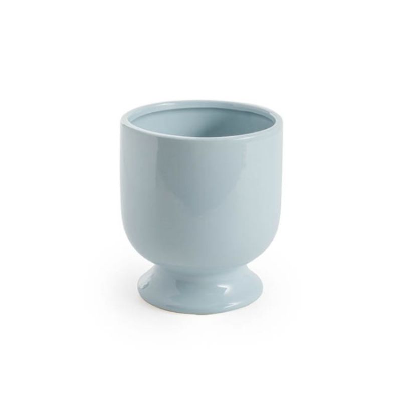 Glossy blue ceramic planter, 15.5cm wide, perfect for enhancing indoor or outdoor plant displays with elegance.