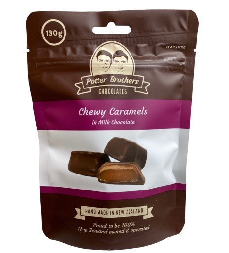 Potter Brothers Chewy Caramels in Milk Chocolate. Small Batch Made in NZ.
