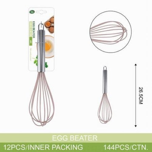 Twelve 26.5cm egg beaters designed for efficient mixing and whipping in a compact, durable, and easy-to-hold design.