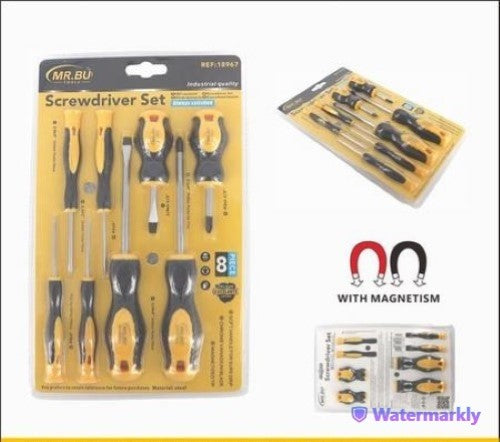 8-piece screwdriver set in a pack of 12, featuring ergonomic handles and chrome vanadium steel for durability and precision.