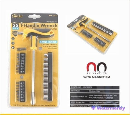 Set of 12 ergonomic T-handle wrenches in 25 sizes, ideal for mechanics and DIY tasks with enhanced grip and torque.