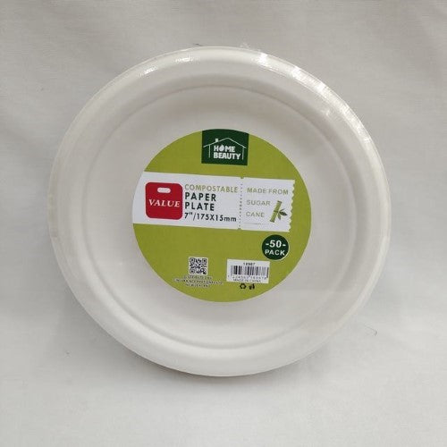 Eco-friendly 7-inch compostable plates, perfect for sustainable dining at events and gatherings, pack of 6.