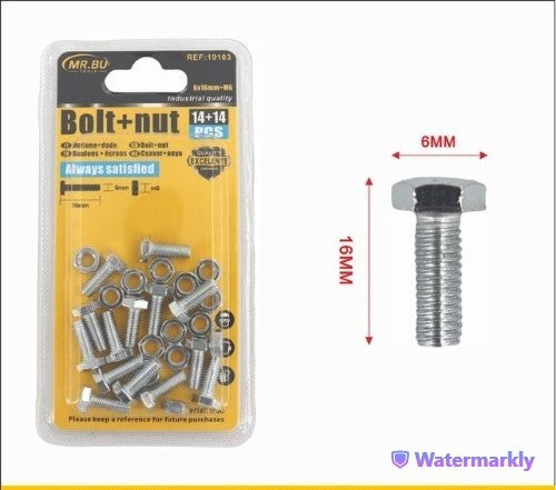 High-quality Bolt+Nut set, 12 packs of 6x16mm bolts and M6 nuts, ideal for DIY projects and home improvement.