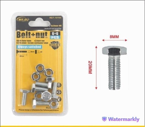 Premium Bolt+Nut set (8*20MM+M8) with 12 complete fastener sets for durable and versatile assembly tasks.