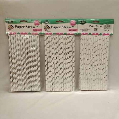 Elegant silver paper drink straws (25pcs per pack) eco-friendly, biodegradable, perfect for any beverage occasion.
