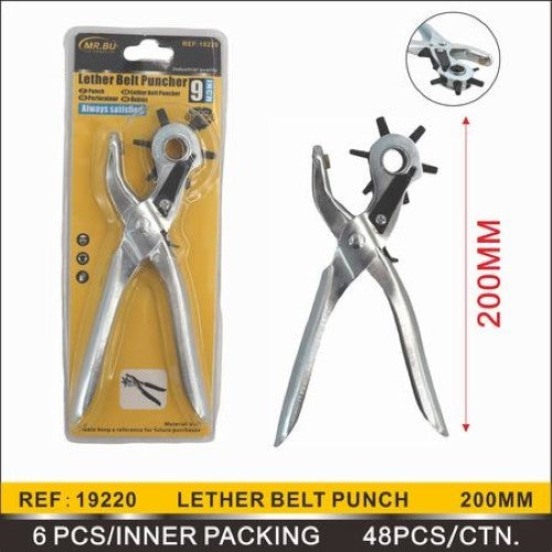 Set of six leather hole punches for precise crafting, featuring ergonomic designs and durable construction for various materials.