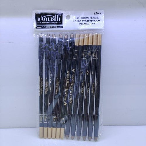 Set of 12 premium eyebrow pencils for flawless, defined brows with waterproof formula and included spoolie for blending.