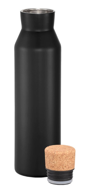 Norse Copper Vac Bottle in black, 590ml, vacuum insulated, double-walled stainless steel, elegant design, spill-resistant lid.