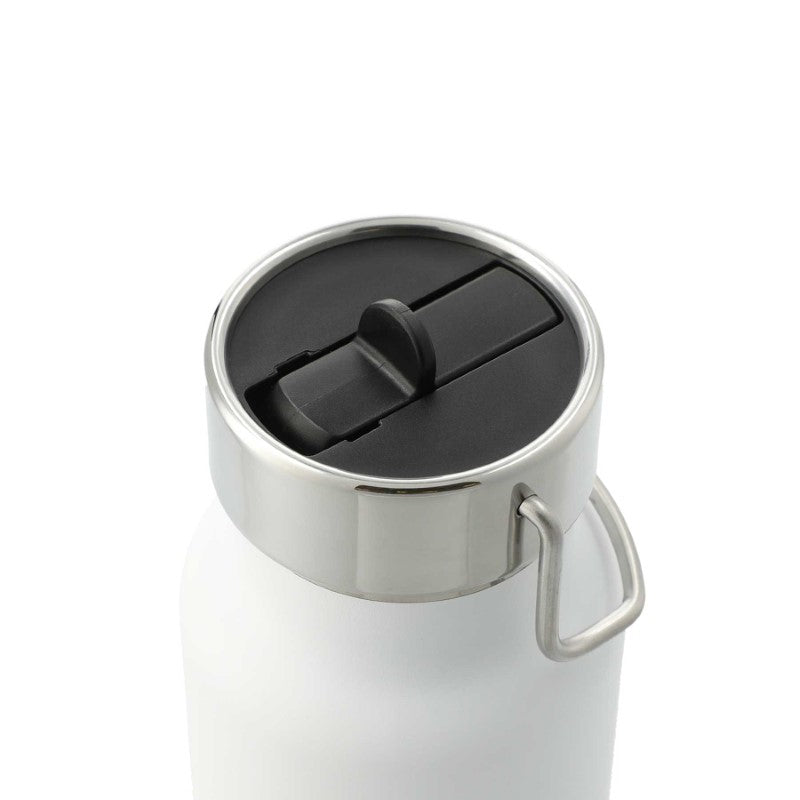 Thor Copper Vacuum Bottle in White, 740ml, features double-walled stainless steel, copper lining, and integrated straw for on-the-go hydration.
