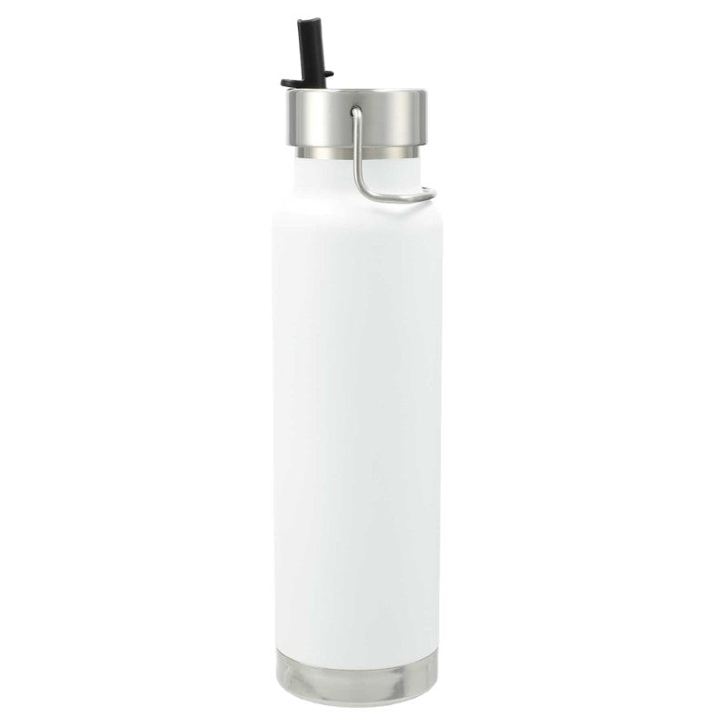 White Thor Copper Vacuum Bottle with integrated straw, double-walled stainless steel, keeps drinks hot for 12 hours and cold for 48.