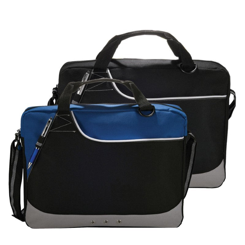 Stylish blue Rubble Brief made of durable polyester, featuring a zippered main compartment, front pocket, and adjustable strap.