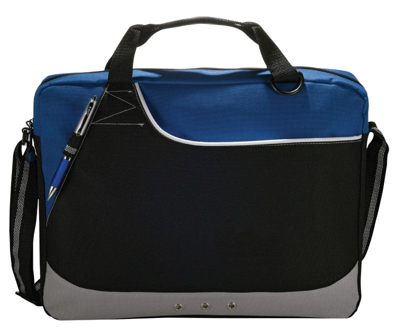 Rubble Brief in blue, featuring durable 600D polyester, spacious compartments, and adjustable carrying options for professionals.