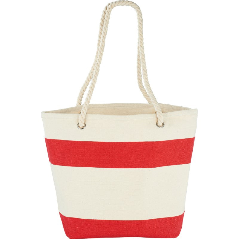 Red Capri Stripes Cotton Shopper Tote with rope handles and spacious main compartment, perfect for stylish and eco-friendly shopping.