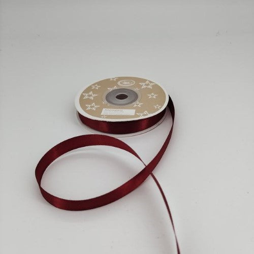 Luxurious wine red satin ribbon, 1cm wide, 22m long per roll, ideal for crafting and gift wrapping, pack of 6.