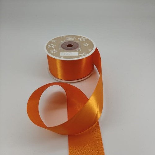 Vibrant orange satin ribbon, 3.8cm wide, 22m length, pack of 6, ideal for crafting, gift wrapping, and event decor.