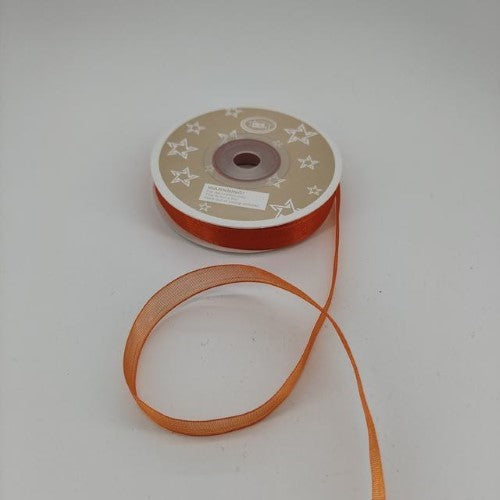 Shimmering orange organza ribbon, 1cm wide and 22m long, perfect for crafting, gifts, and decorations, pack of 6.