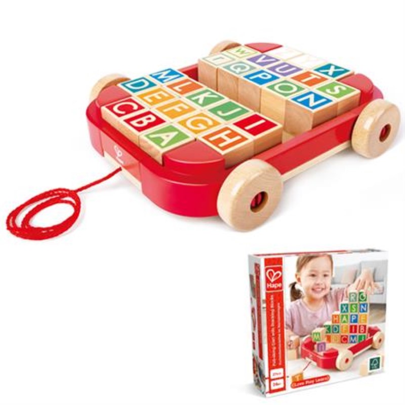Pull along Cart w Stacking Blocks - Hape