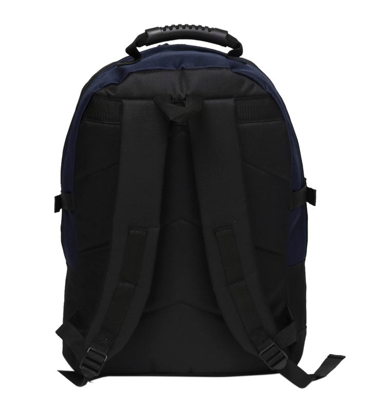 Durable dark blue/black backpack with spacious compartments, padded straps, and quick access pockets for urban adventures.