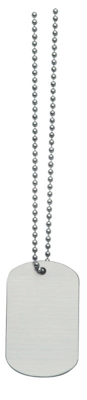 Stylish stainless steel metal dog tag, 30mm x 50mm, with a 900mm chain for pet identity and safety.