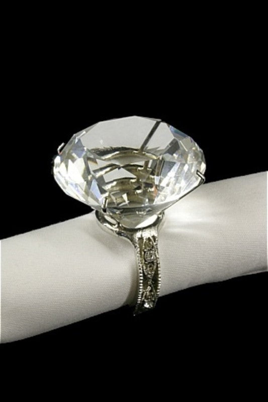 Elegant set of 6 crystal and metal napkin rings with diamond design, each measuring 60mm for stylish table settings.
