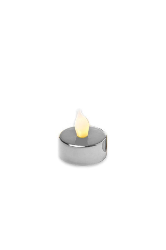 Silver LED T/light 'Flicker' Warm White (1 x cr2032 included) - Set of 20