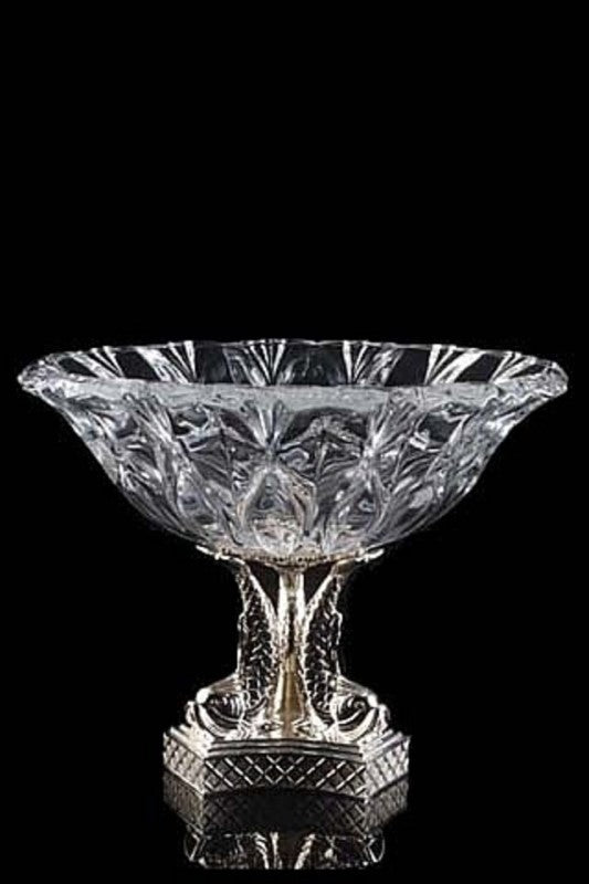 Elegant Georgian serving bowl with silver plated base, perfect for salads and entertaining guests, measuring 34.5D x 27cmH.