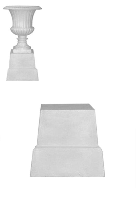 Large plain fibreglass pedestal, 35cm high, designed for displaying urns; minimalist and durable for indoor or outdoor use.