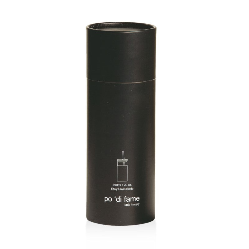 Elegant white borosilicate glass bottle with bamboo lid, silicone sleeve, and matching straw, perfect for stylish hydration.
