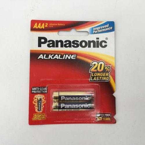 Pack of 12 Panasonic Alkaline AAA batteries, designed for reliable power in everyday devices like remotes and toys.
