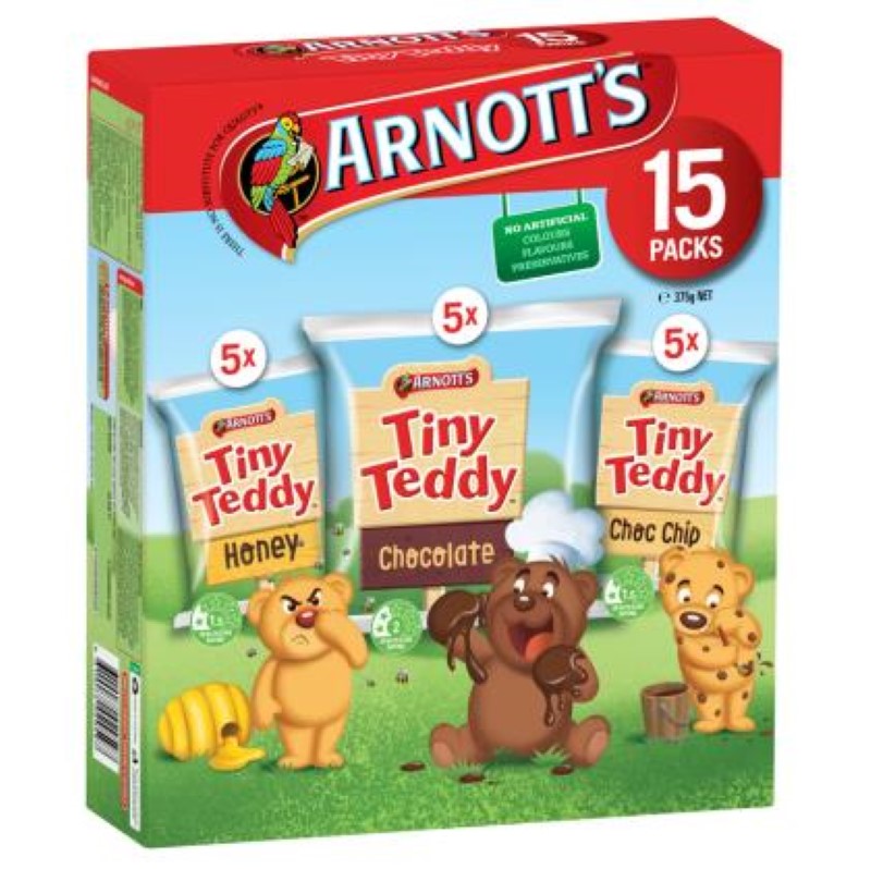 Biscuit Tiny Teddy Multipack 15pk 3 Varieties - Arnott's - 375G