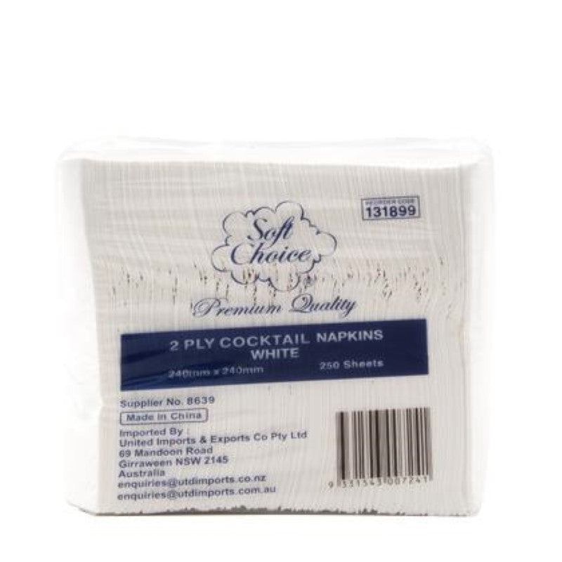 Serviette Cocktail 2Ply 4FoldWhite - Soft Choice - 250PC