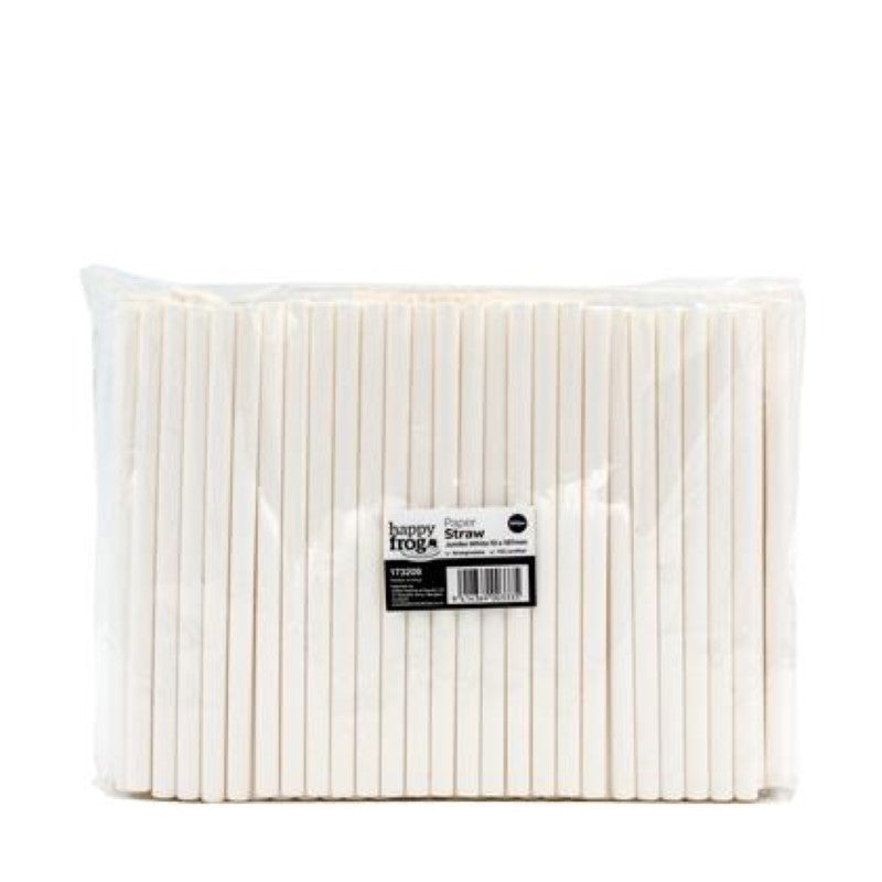 Straws Paper White Jumbo 10X197Mm - Happy Frog - 200PC