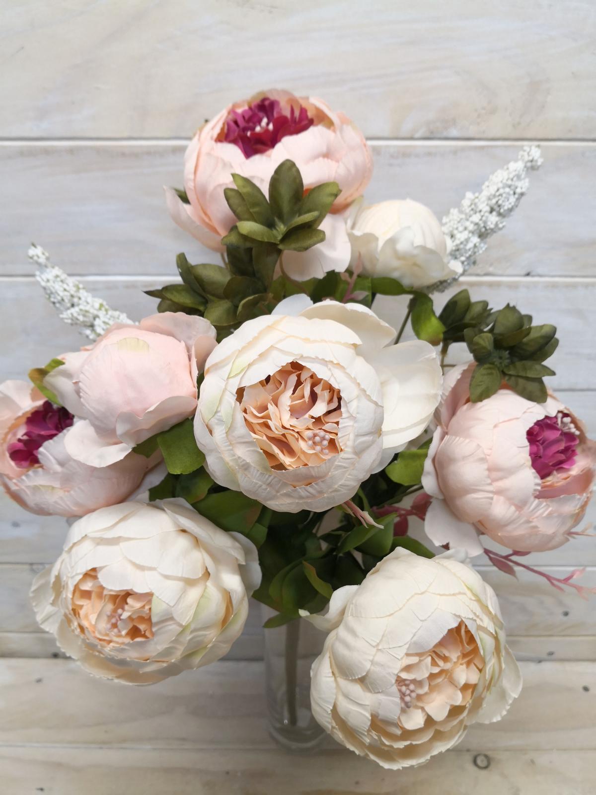 Artificial Flower -Peony – Large Mixed Close Peony Bush Peach