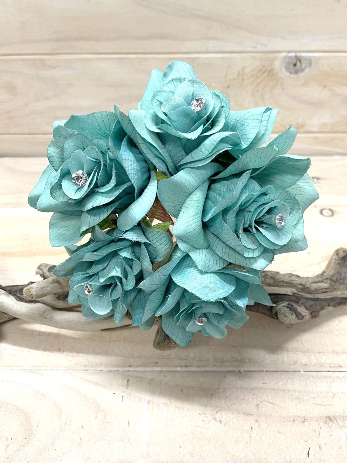 Artificial Flower -Diamond Teal Rose Posy X 5