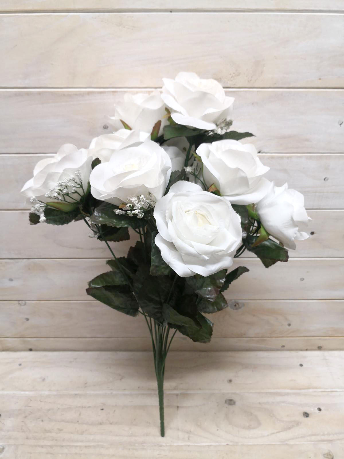 Artificial – Large Rose Bud Bush With Gyp White