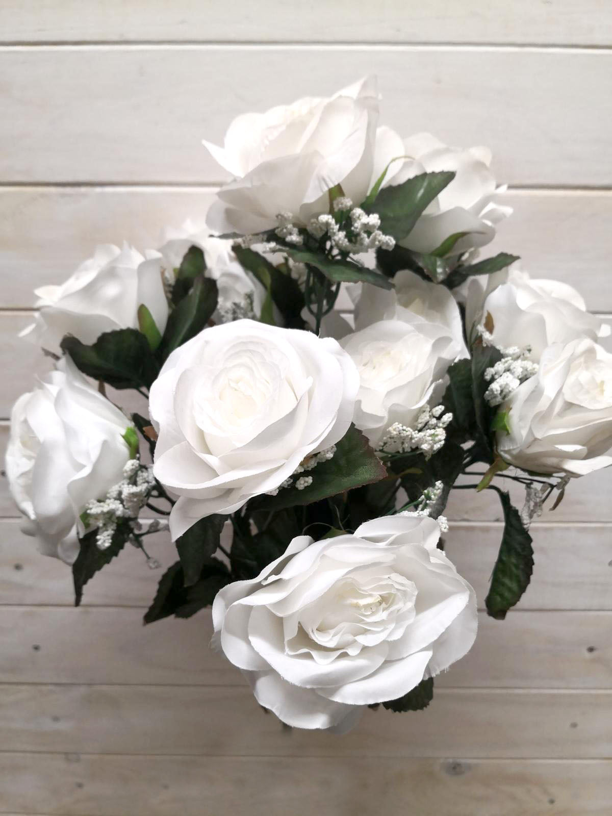 Artificial – Large Rose Bud Bush With Gyp White