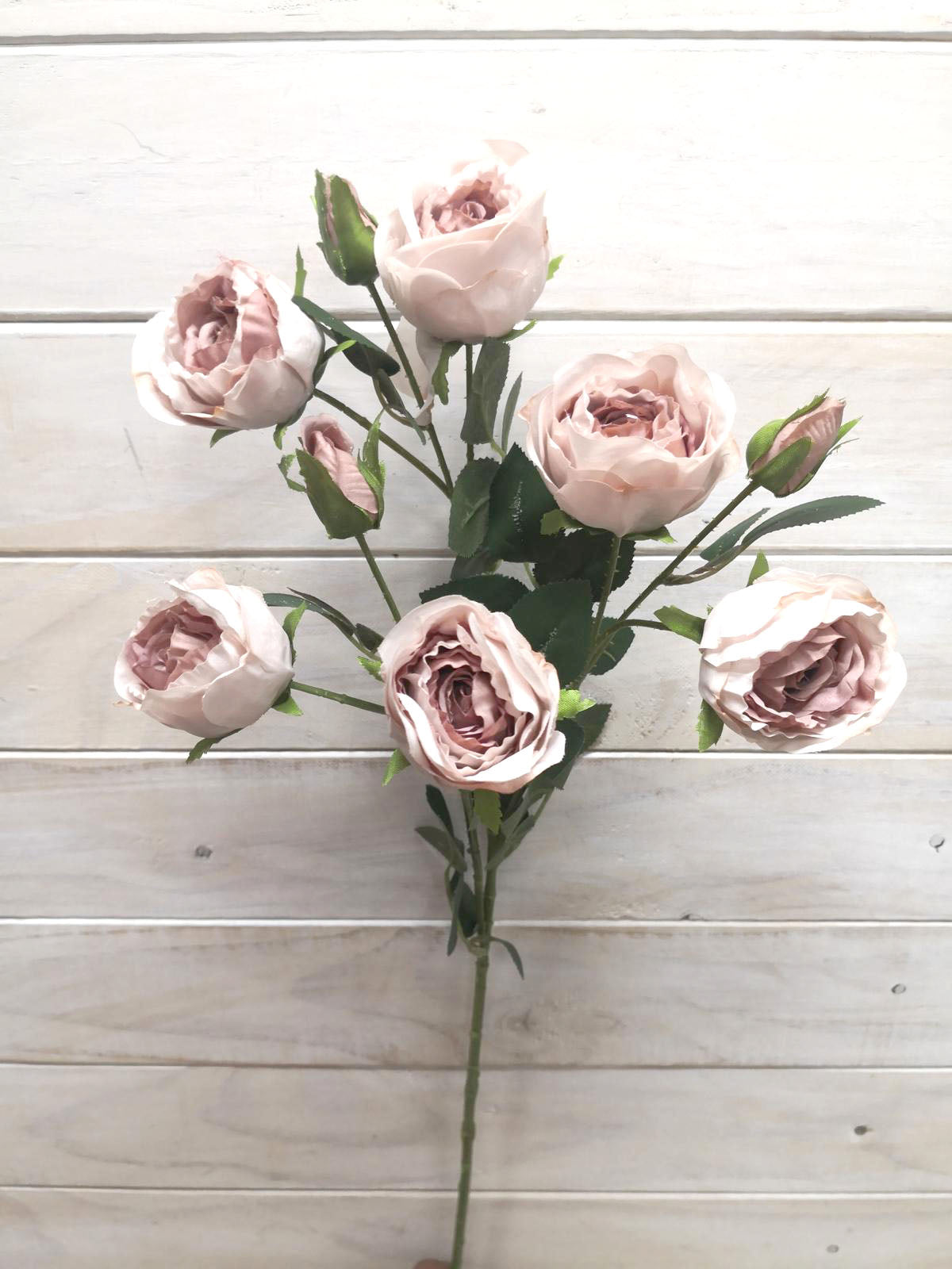 Lifelike Angus Rose Spray with 6 roses and 3 buds, perfect for elegant, hassle-free home or event decor.