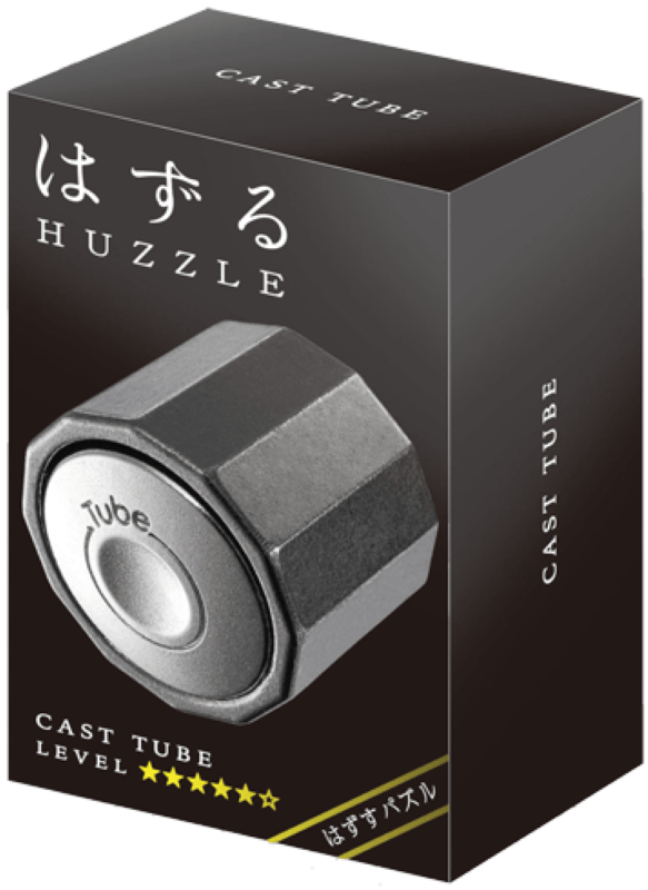 Intricate Huzzle Puzzle - Tube (Lv5) features elegant cast pieces for challenging assembly, ideal for brain teasers and decor.
