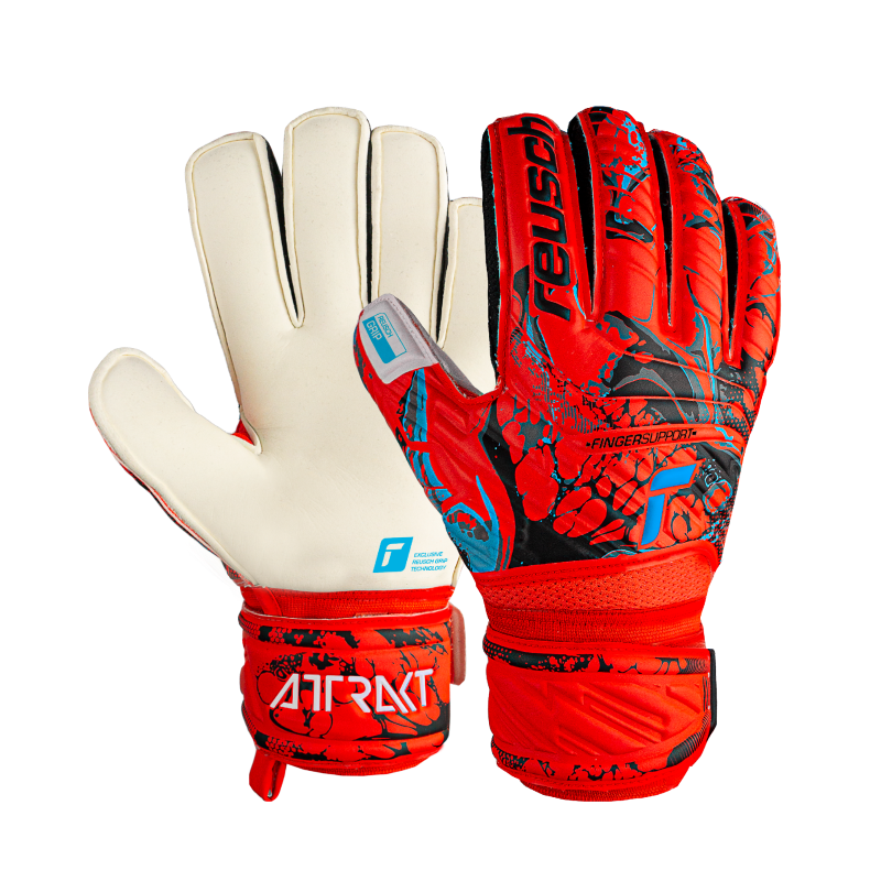 Goalkeepers Gloves - Attrakt Grip Finger Support - Red/Blue - Size 11