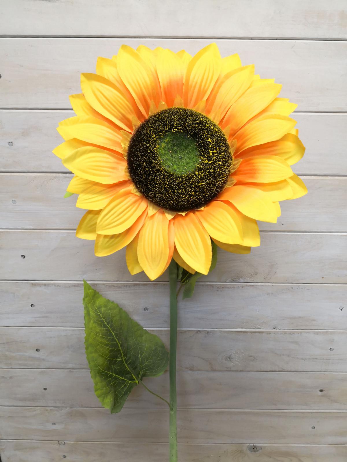 Bright yellow artificial sunflower stem, 27cm tall, adding a vibrant, maintenance-free touch to home decor.